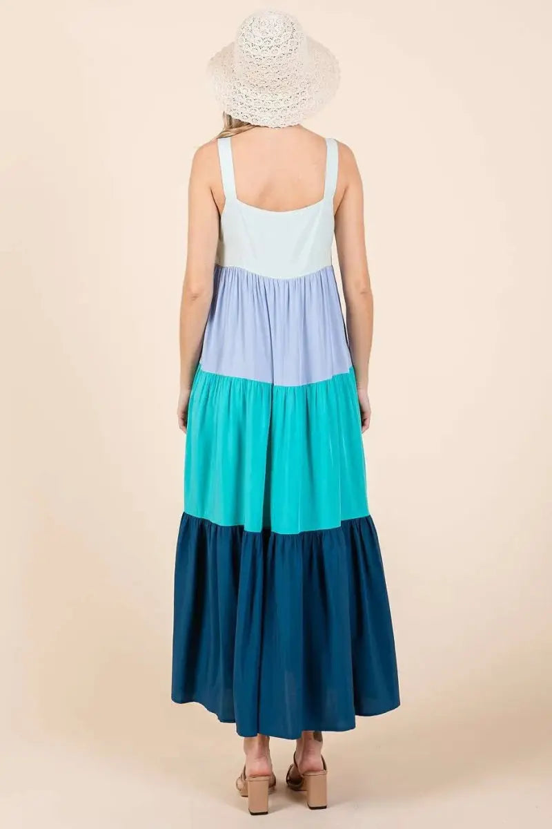 Mittoshop Color Block Tiered Pull-On Maxi Dress for Women - Love Salve